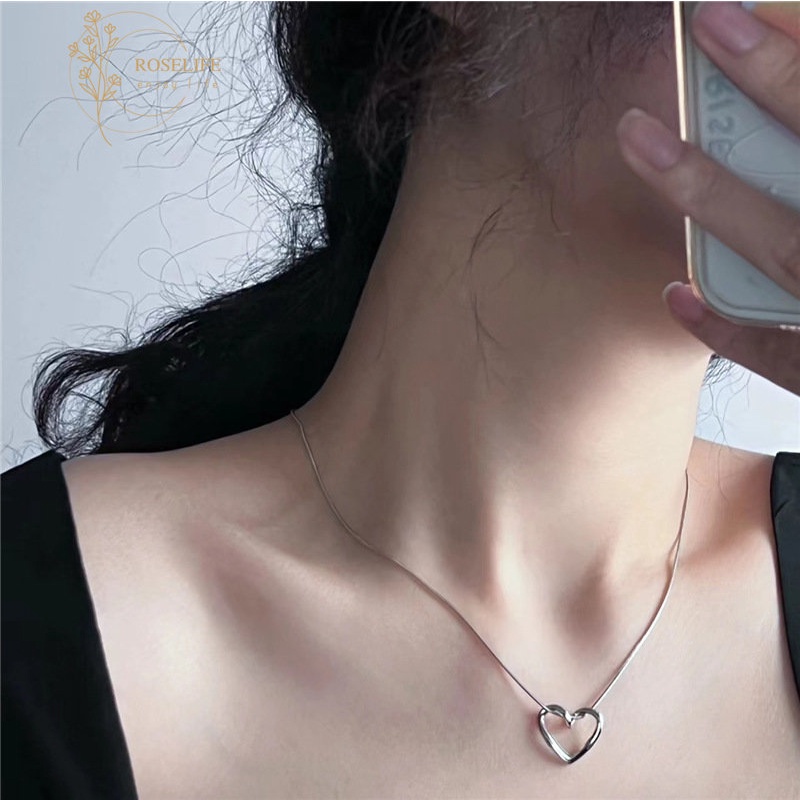 Vòng cổ Bạc Mặt Trái Tim Rỗng Đơn Giản Thời Trang Cho Nữ