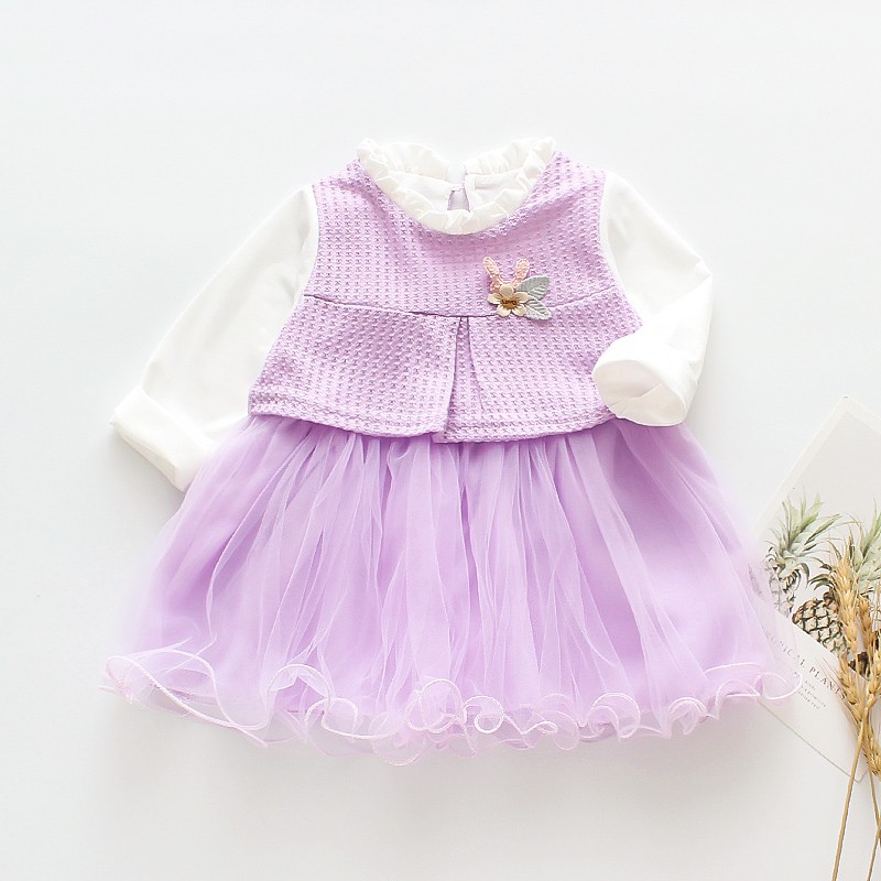Đầm vải sợi mỏng dài tay phong cách công chúa đáng yêu dành cho bé gái 0-3 tuổi