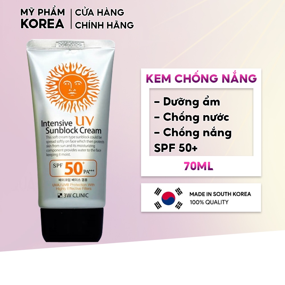 Kem chống nắng 3W Clinic Intensive UV Sunblock Cream Hàn Quốc SPF 50 PA+++ 70ml giúp bảo vệ da cung cấp độ ẩm