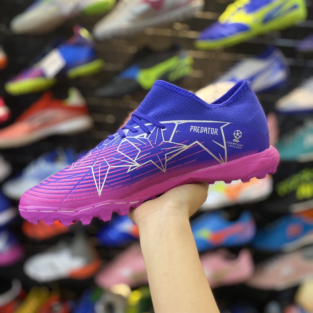 Giày Đá Bóng 𝐏𝐫𝐞𝐝𝐚𝐭𝐨𝐫 𝐄𝐝𝐠𝐞.𝟑 Tím Hồng, Giày Đá Banh Thể Thao Nam Cỏ Nhân Tạo Nhẹ Mềm - 2evshop