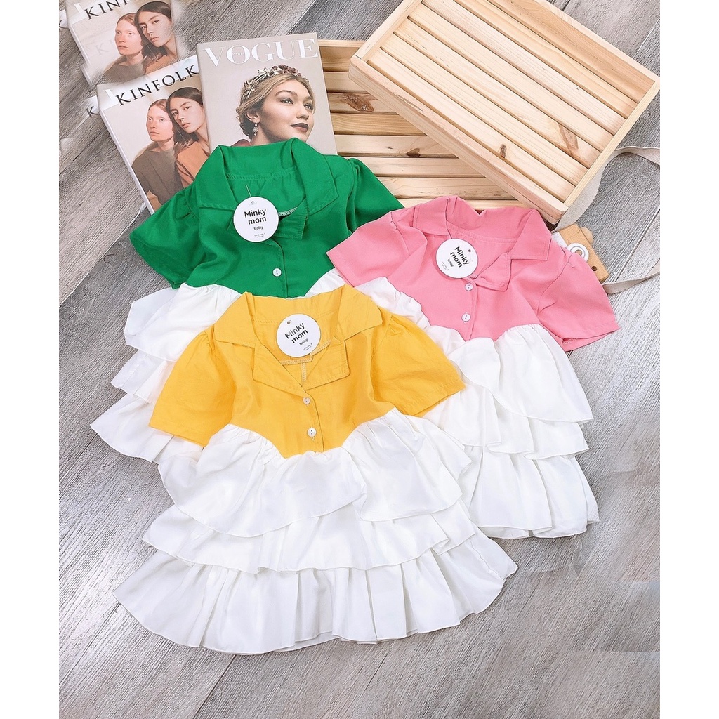 váy cổ vest pha tầng bé gái