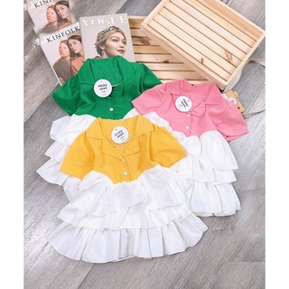 xả - váy cổ vest pha tầng bé gái