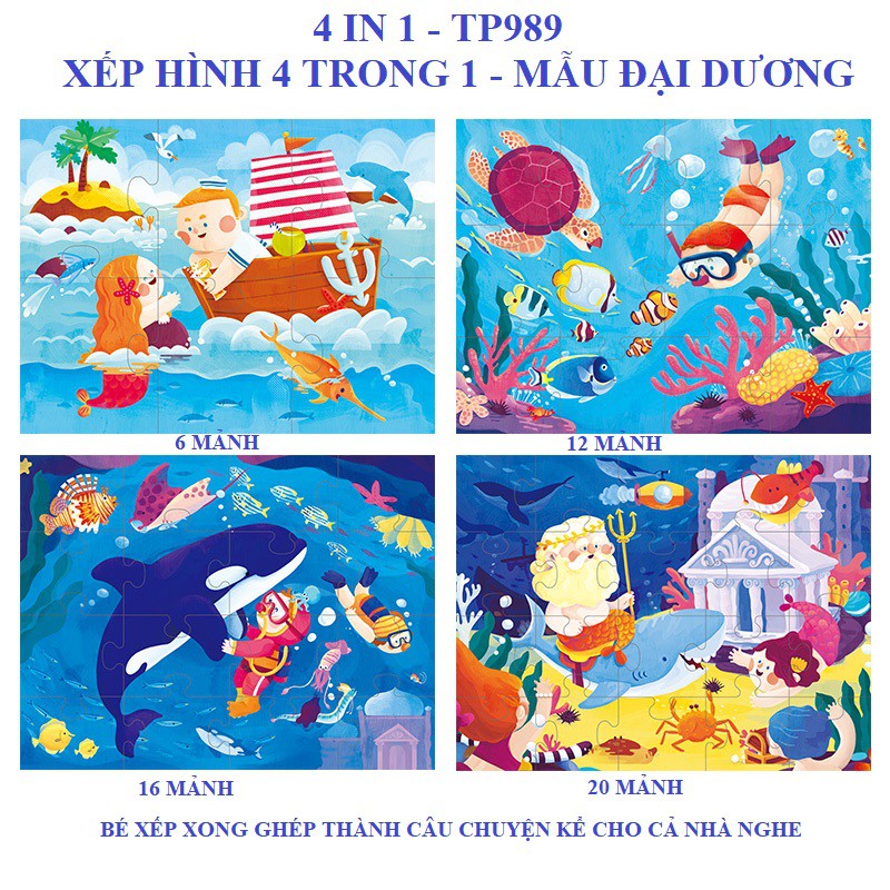 Bộ đồ chơi xếp hình 4 trong 1 ghép các mảnh từ dễ đến khó chính hãng Mideer - TOI - Joan Miro - puzzle 4 in 1