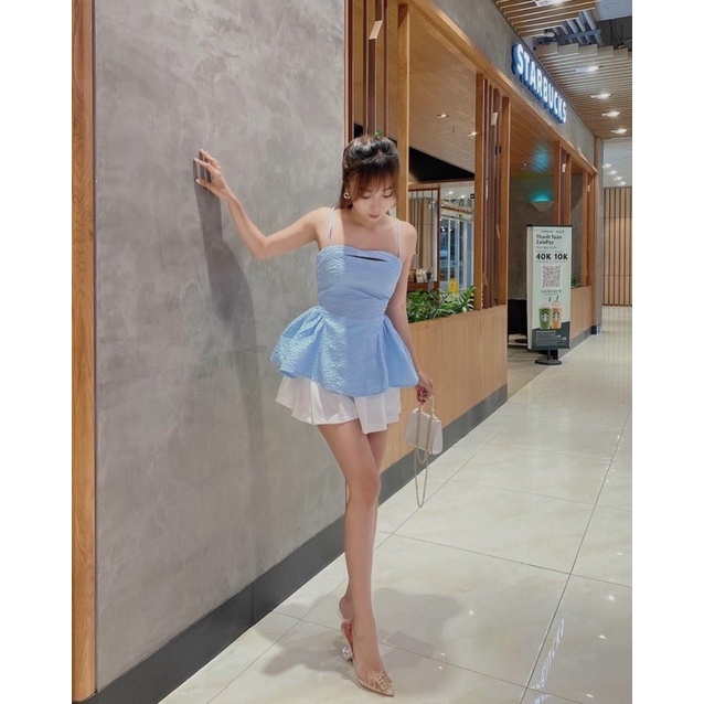 SET 2S XANH PELUM KHOÉT NGỰC CHÂN VÁY TRẮNG