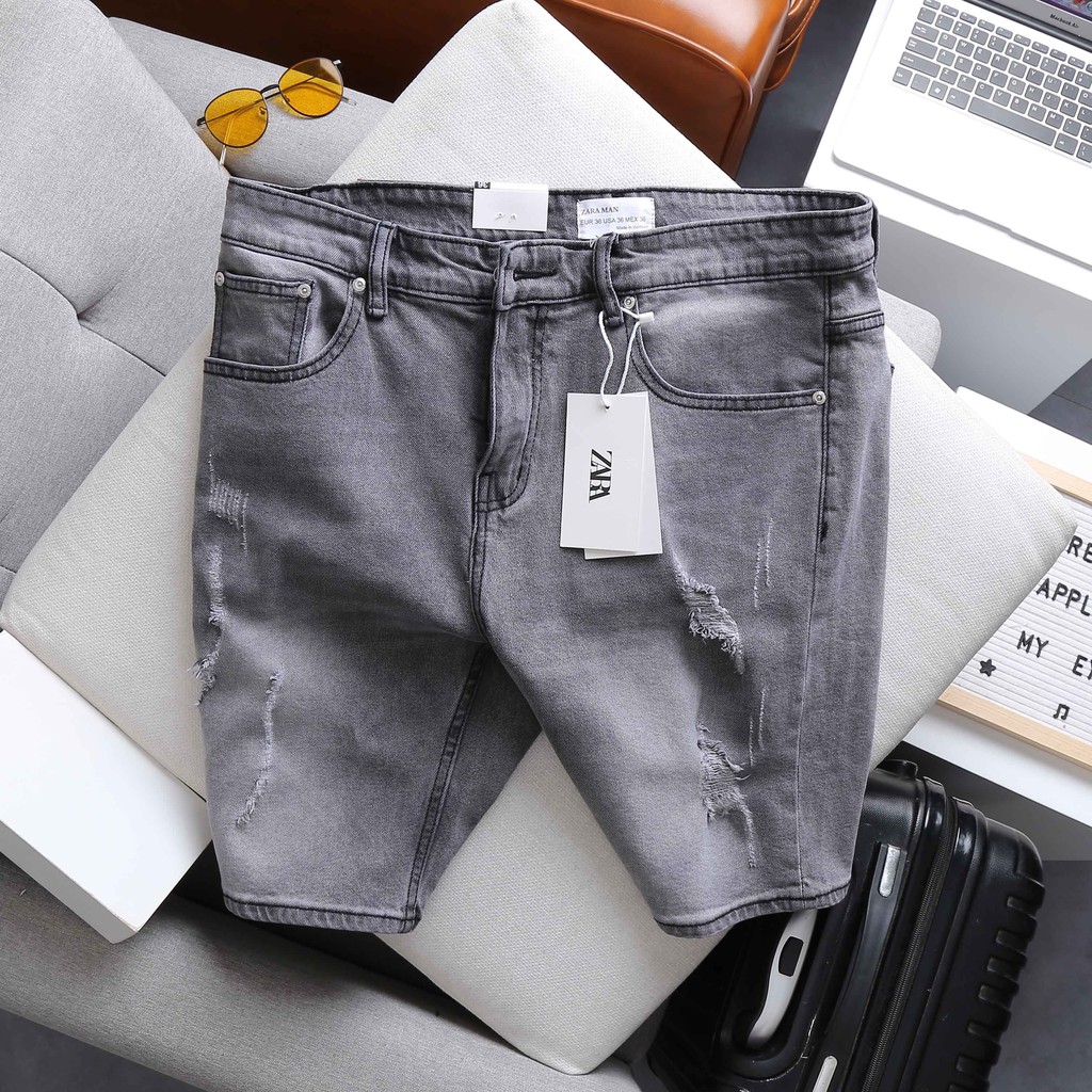 BIGSIZE - Quần short jean nam rách màu xám bigsize 80kg - 130kg - Mã SJ0002
