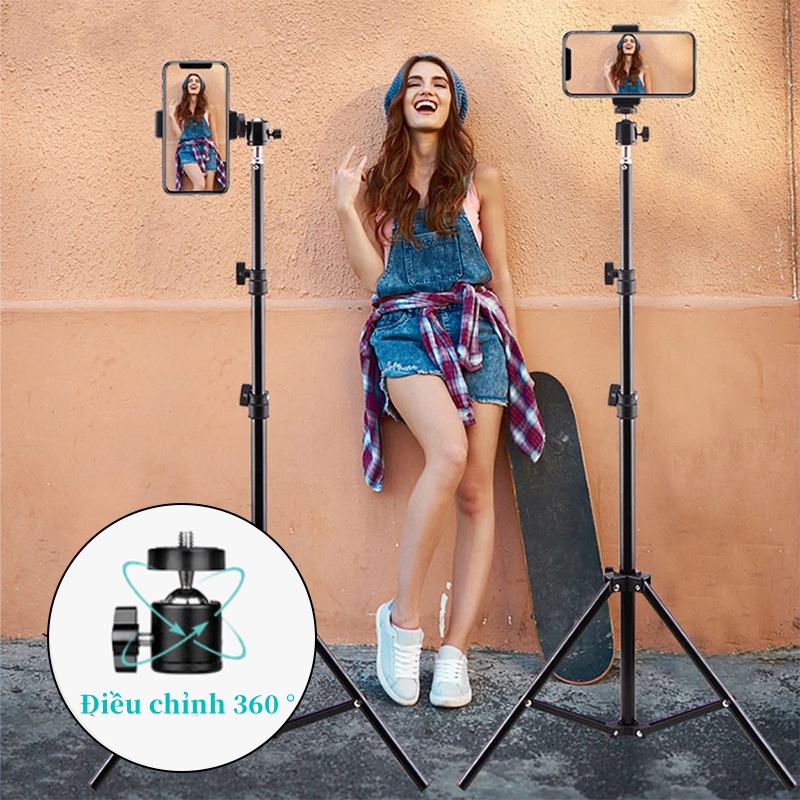 Kẹp điện thoại di động Tripod Chân Gậy Chụp Hình Giá Đỡ Điện Thoại Chụp Ảnh, Livestream TikTok 3 Chân Chắc Chắn