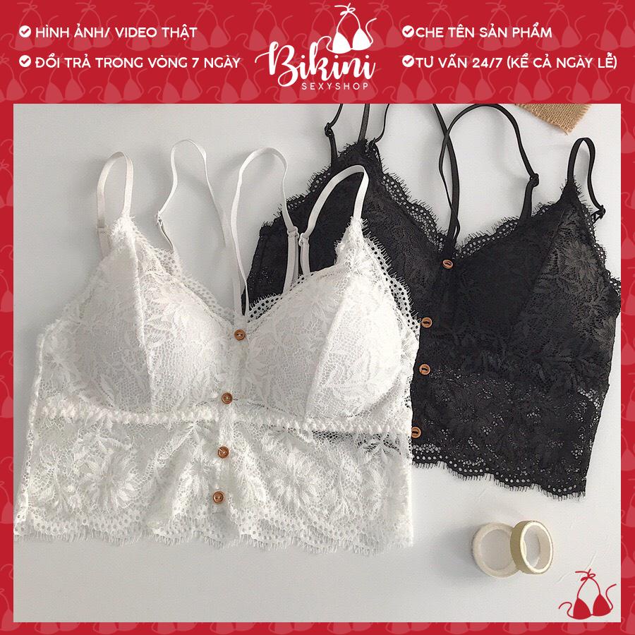 Áo bra nữ ren hoa nhí 2 dây kiểu croptop có đệm ngực mặc vest siêu đẹp freesize màu đen/ trắng Bra21