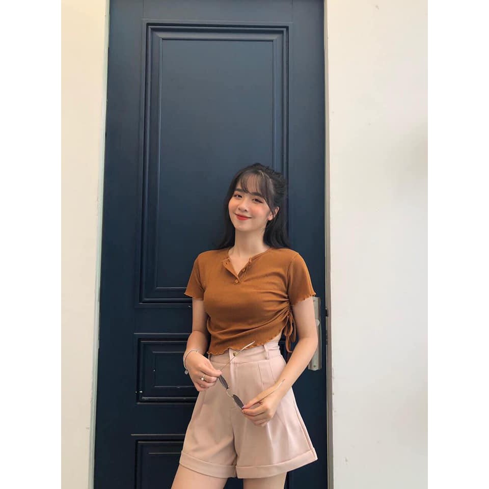 Quần Short Đùi Gập Gấu PEONYB Nữ [FREESHIP]  Shorts trơn cạp khuy lưng cao, sooc ĐEN | BE | XANH | TÍM Ulzzang HOT