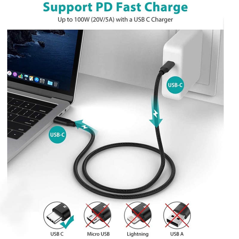 Cáp sạc nhanh 0.5/ 1m SAMSUNG Usb C 3.1 Gen2 Nimaso Pd 100w 4k Type C sang C thích hợp cho Macbook Ipad Pro 2020/ 2018