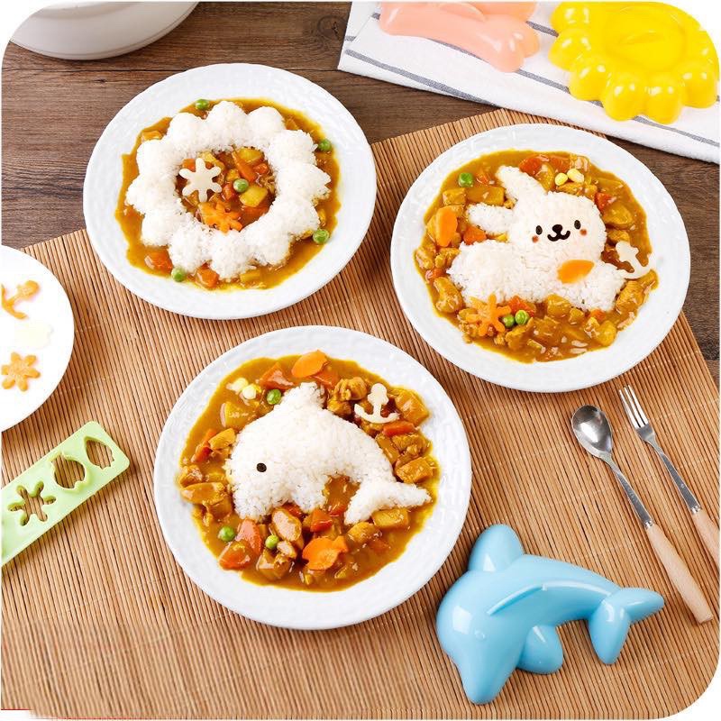 Bộ 4 khuôn làm cơm bento hình thỏ, cá heo, hoa