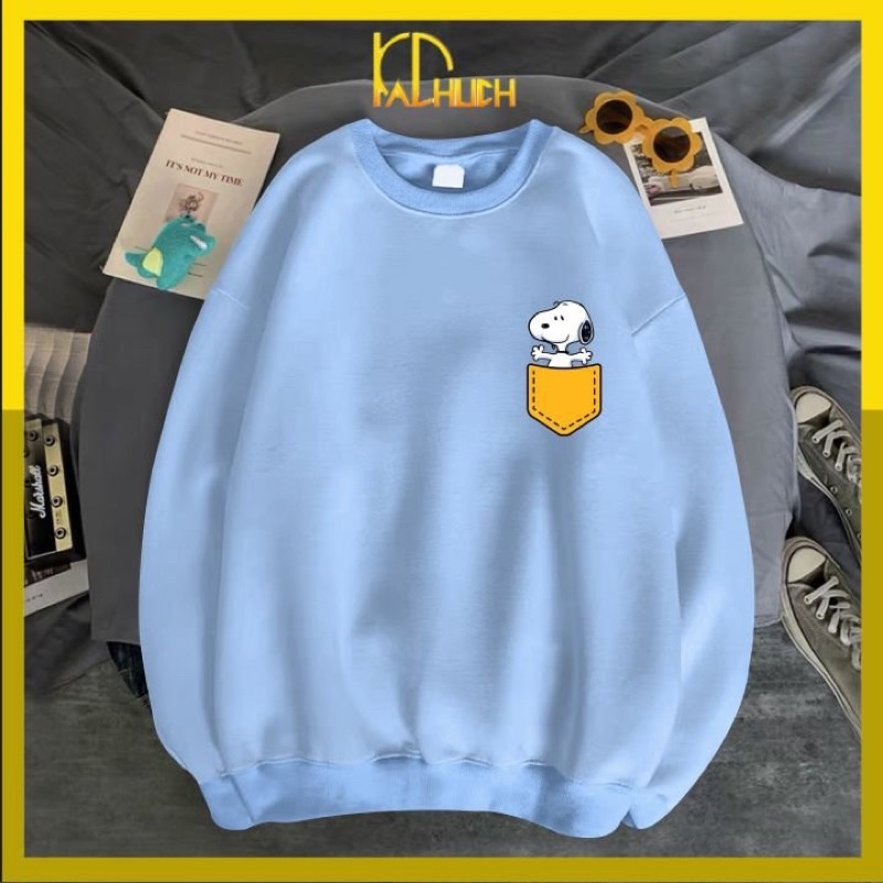 Áo sweater unisex in Snoopy túi dễ thương, size từ 40-70kg cho cả nam nữ có nhiều màu lựa chọn