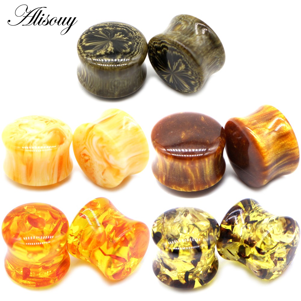 Bộ 2 Khuyên Nong Tai Tròn Bằng Nhựa Resin Độc Đáo Cho Nam Và Nữ