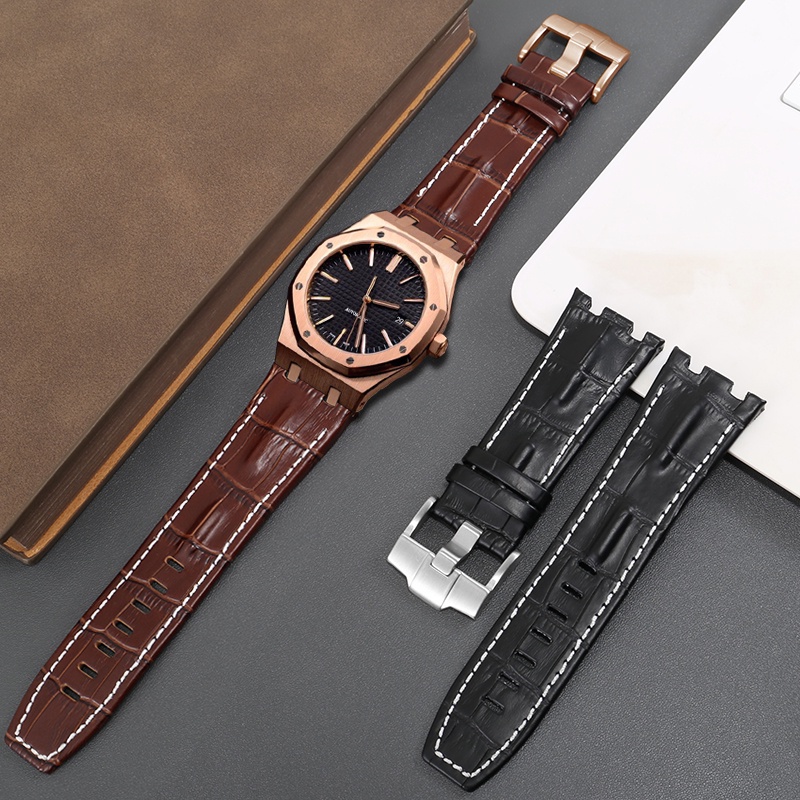 Dây Đeo Bằng Da Thật Màu Đen / Nâu / Xanh Dương Cho AP 15703 Royal Oak Offhore Series 28mm