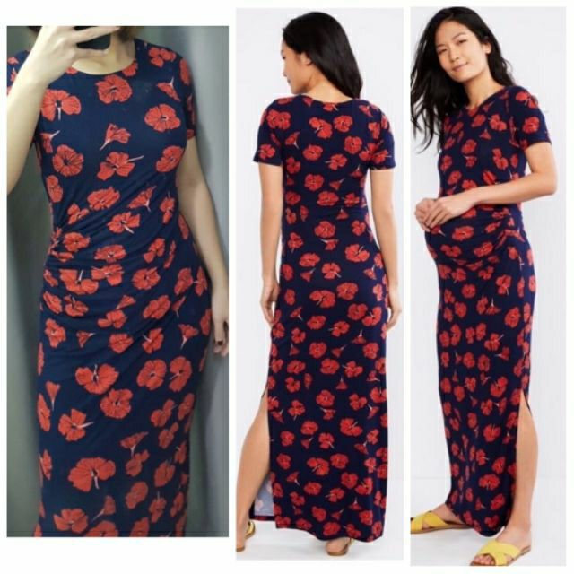 Đầm thun maxi hoa có nhấn eo ( bầu bí mặc ok luôn)