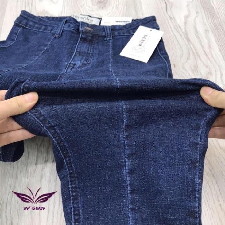 Quần Jeans Nữ Co Giãn 9 Tấc Cạp Cao Co Giãn/Kiểu sọc dọc/xanh đậm,xanh đen