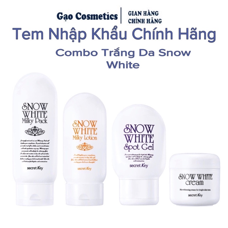 Combo Dưỡng Da Toàn Diện Snow White ( Kem Dưỡng 50ml + Ủ Trắng 200ml + Lotion 120g + Gel Giảm Thâm 65g)