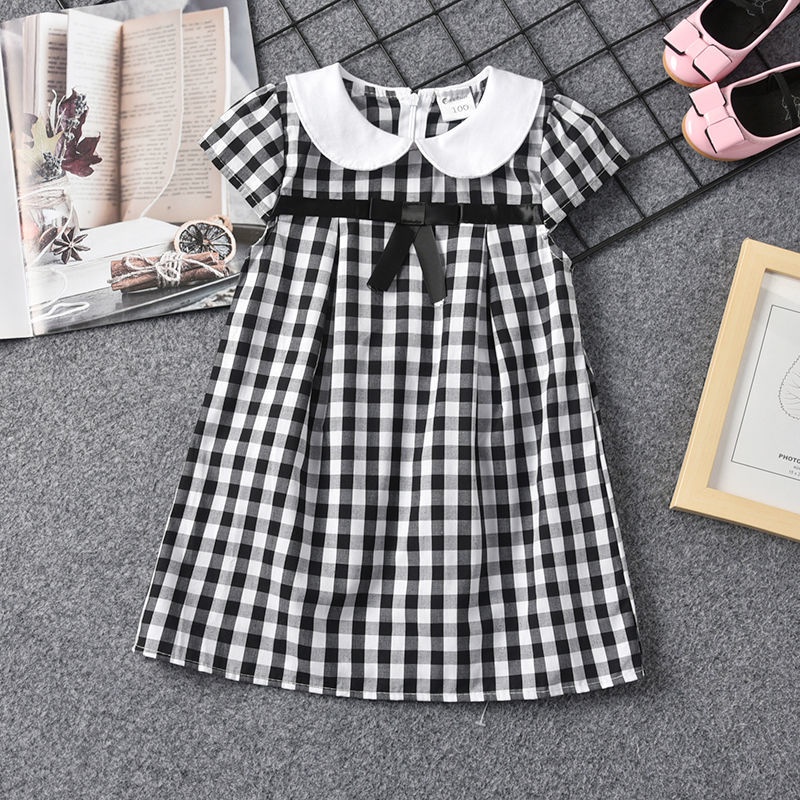 Đầm Công Chúa Ngắn Tay Họa Tiết Caro Phong Cách Châu Âu Cho Bé Gái