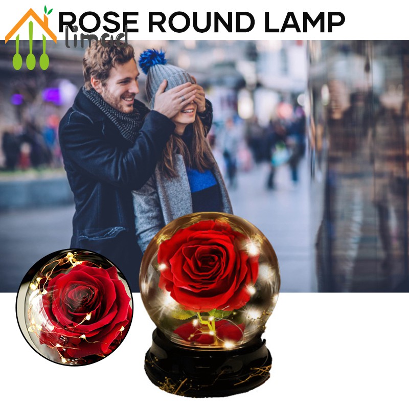 【COD】# limad Dried Rose in Glass Dome with Led Light Strip USB Artificial Flower Display Dome Light Ornament Gift for Lover 5V