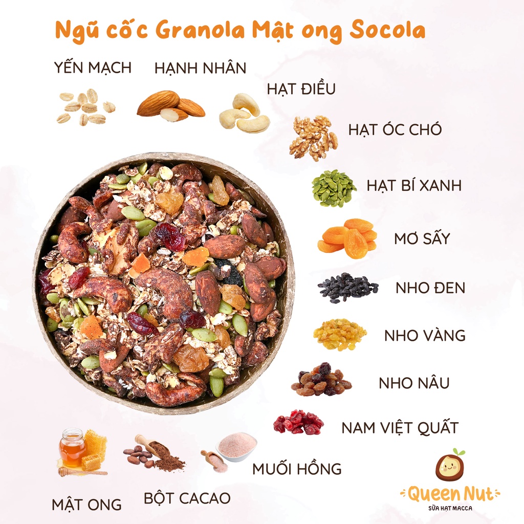 Ngũ cốc Ăn Kiêng, Giảm cân Granola Không đường Siêu Hạt 500G - Bữa sáng /bữa phụ dinh dưỡng, tiện lợi, giảm cân