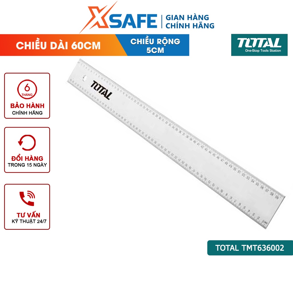 Thước đo TOTAL TMT636002 dài 60cm, rộng 5cm, chất liệu nhôm anodized chịu nhiệt, chịu lực tốt, chống gỉ sét - chính hãng