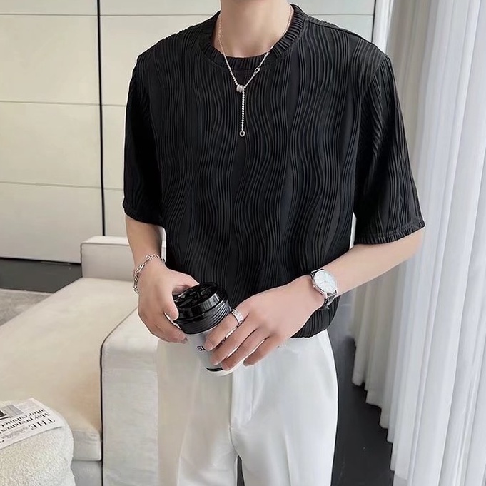 Áo Thun Tay Ngắn Cổ Tròn Màu Trơn Phong Cách Hàn Quốc Thời Trang Cho Nam Trang Cho Nam Simple Fashion áo phông nam form rộng vạch sọc lụa áo thun nam tay lỡ Nam