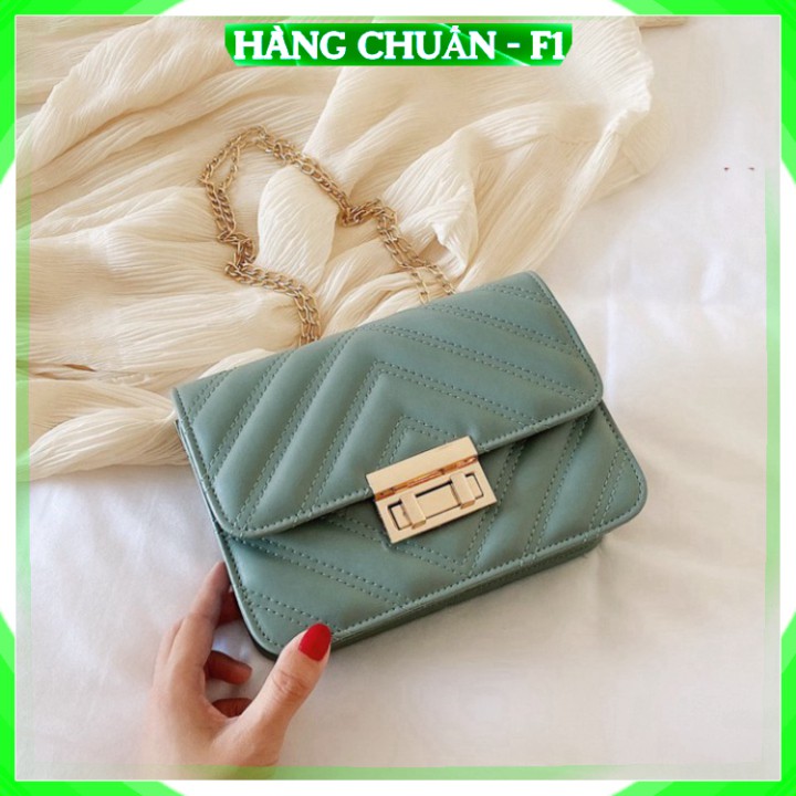 [Nhập Khẩu - FreeShip] Túi xách Túi đeo chéo nữ Da trần trám khóa vuông Màu kaki trắng xanh đen Cao cấp công sở dự tiệc