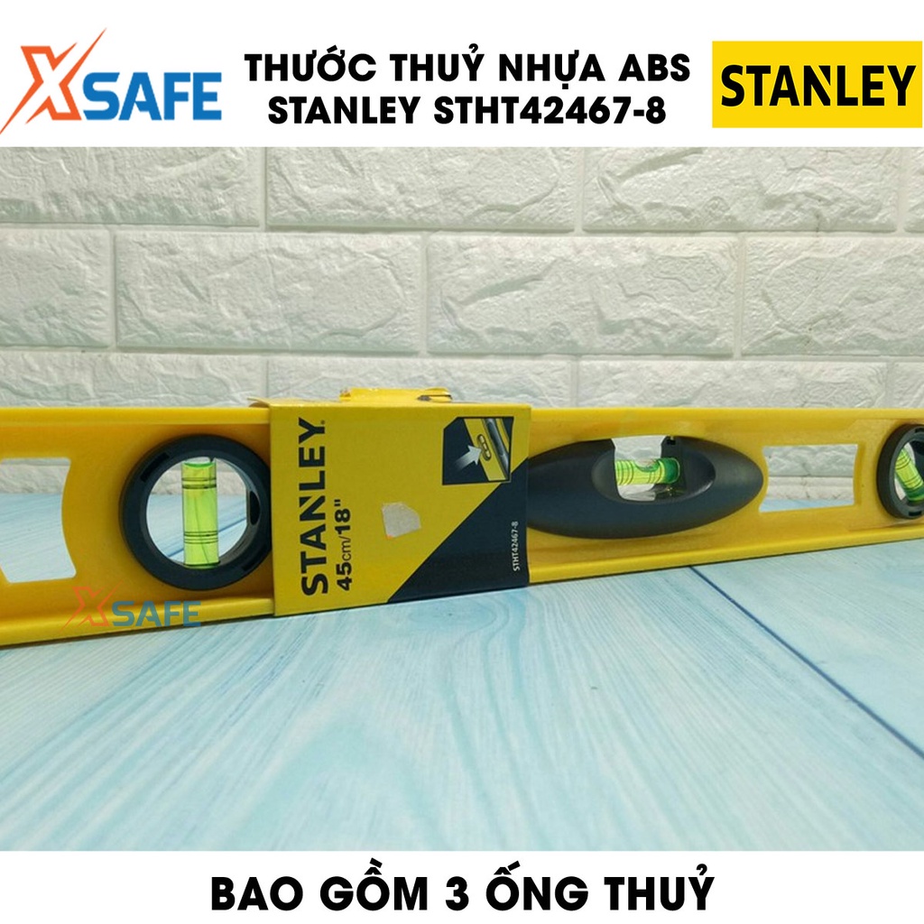 Thước thuỷ nhựa ABS STANLEY công nghệ của Mỹ Thước cân bằng Stanley gồm 3 ống thuỷ, chất liệu an toàn bền bỉ