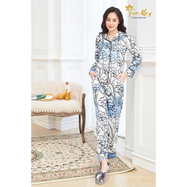 Bộ đồ ngủ, mặc nhà chất Lụa Giấy Luxury DÀI TAY Hoa hương dương 04 ,forme pijama