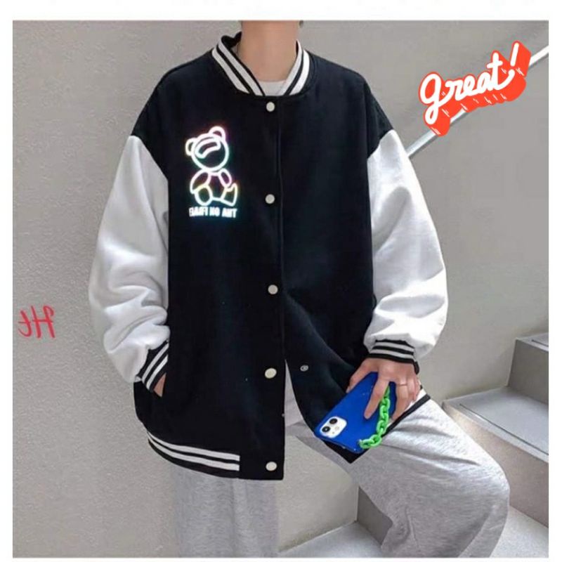 [HOT HOT] ÁO KHOÁC BOMBER PHỐI TAY TRẮNG GẤU PHẢN QUANG CHẤT NỈ MỀM MỊN XỊN NAM NỮ MẶC ĐỀU YÊU PHỐ THỜI TRANG HOTTEEN