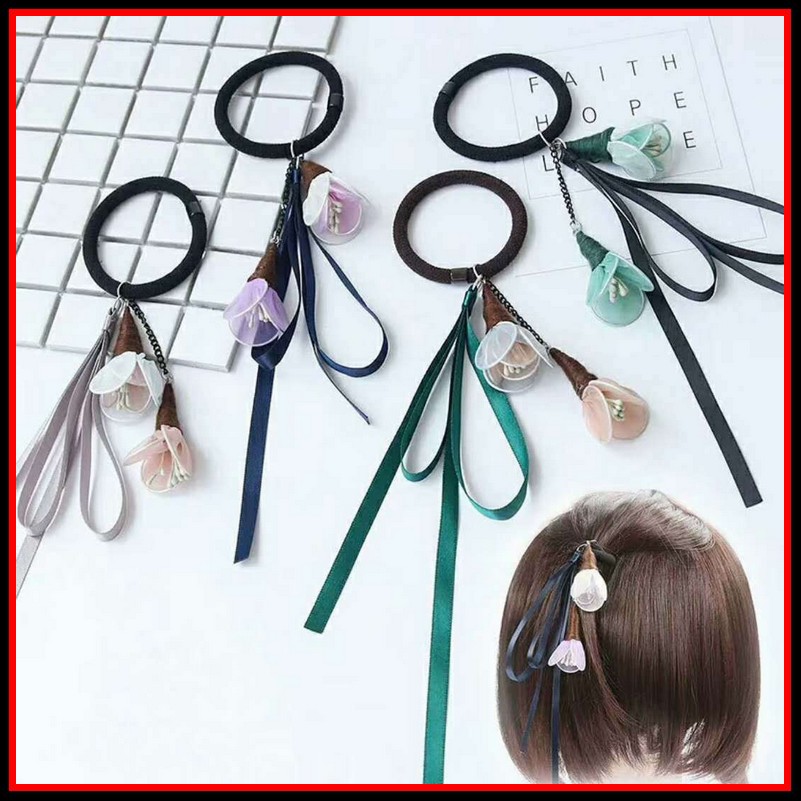 Dây buộc tóc, dây chun hoạ thiết hình bông hoa có dây ruy băng Phong cách Hàn Quốc ngọt ngào, dễ thương - Cột tóc CT05