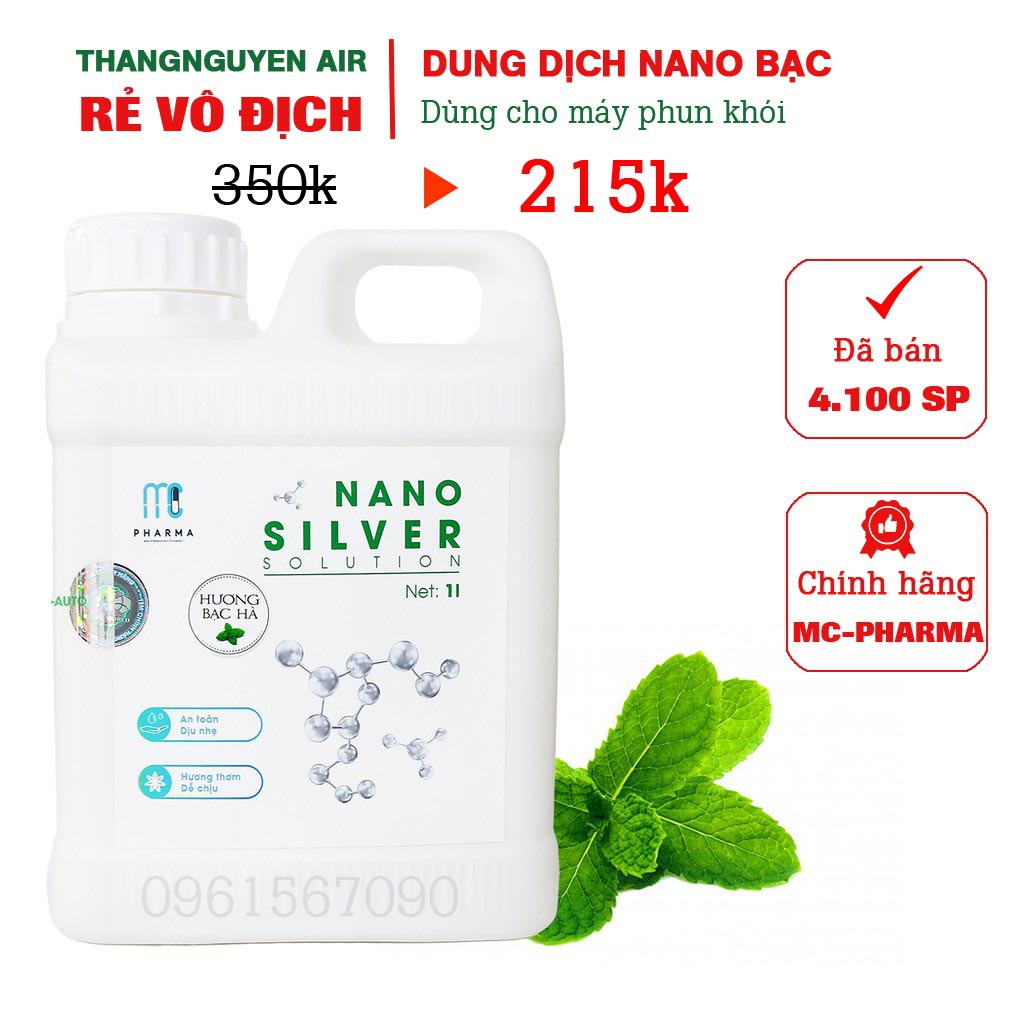 Dung dịch Nano Silver (bạc) can 1 lít khử mùi, khử trùng, diệt khuẩn cho ô tô, karaoke, nhà hàng, khách sạn