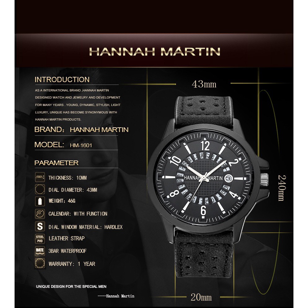 [CHÍNH HÃNG] Đồng hồ nam HANNAH MARTIN HM-1601 dây da cao cấp phong cách hoài cổ | BigBuy360 - bigbuy360.vn