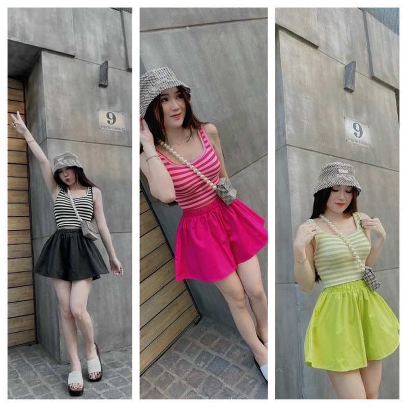 SÉT ÁO 3 LỖ TK, QUẦN SHOT From xoè Dáng váy siêu xinh (Chất Đẹp Chuẩn From🥰