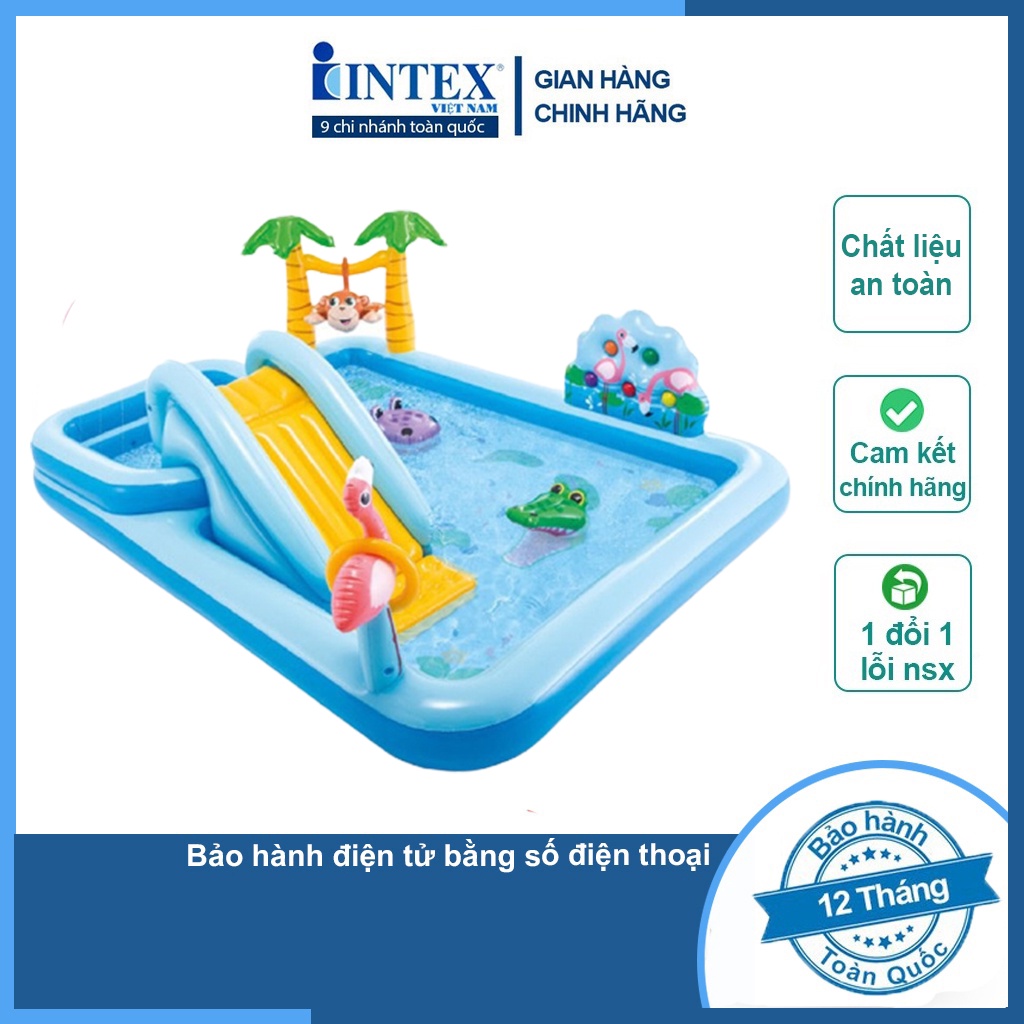 Bể bơi phao trẻ em có cầu trượt INTEX bơm hơi, có nhiều trò chơi thú vị cho bé - Bảo hành 12 tháng