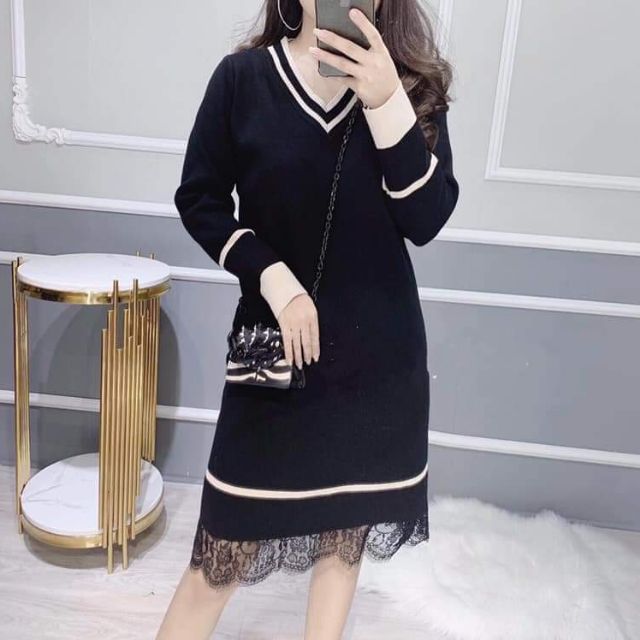 Váy thun phối ren