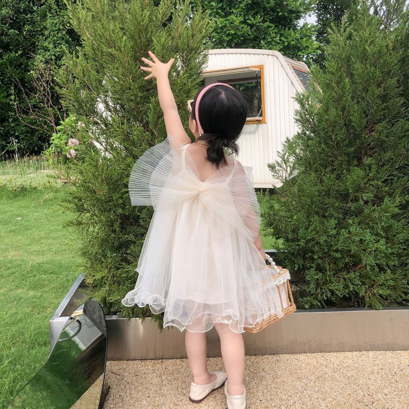 Đầm Công Chúa Thắt Nơ Lưng Màu Trơn Thời Trang Mùa Hè Hàn Quốc Dành Cho Bé Gái Se7en