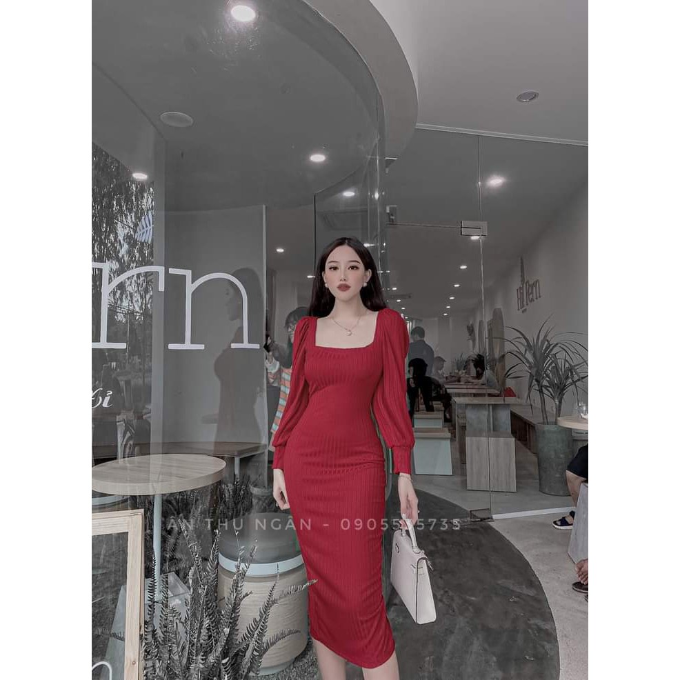 Đầm body cổ vuông tay phồng from dài | BigBuy360 - bigbuy360.vn