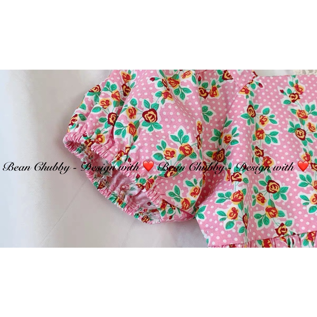 [Ảnh thật] Váy Thô Hoa Cổ Vuông Phối Nơ Lưng Tiểu Thơ Xinh Đẹp Chubby Beans