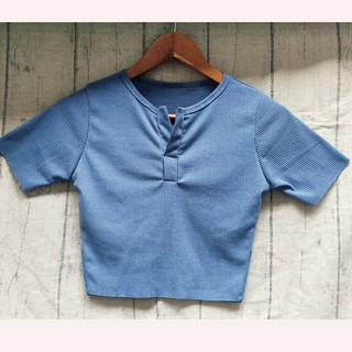 ÁO croptop thun gân Ulzzang cổ xẻ V