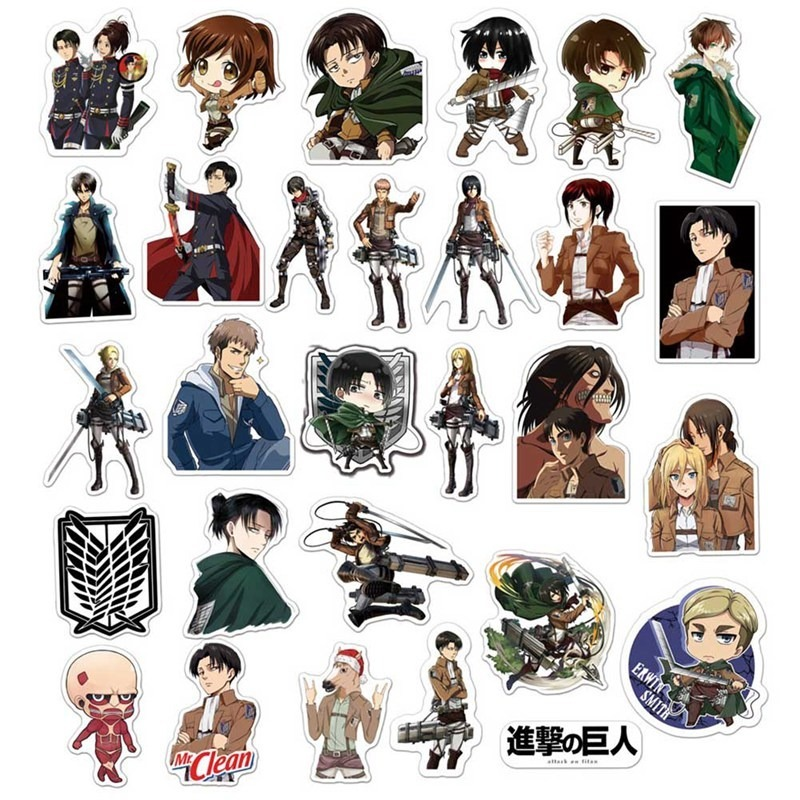 Set 50 Miếng Dán Hình Anime Attack On Titan Shingeki No Kyojin Trang Trí Đa Năng