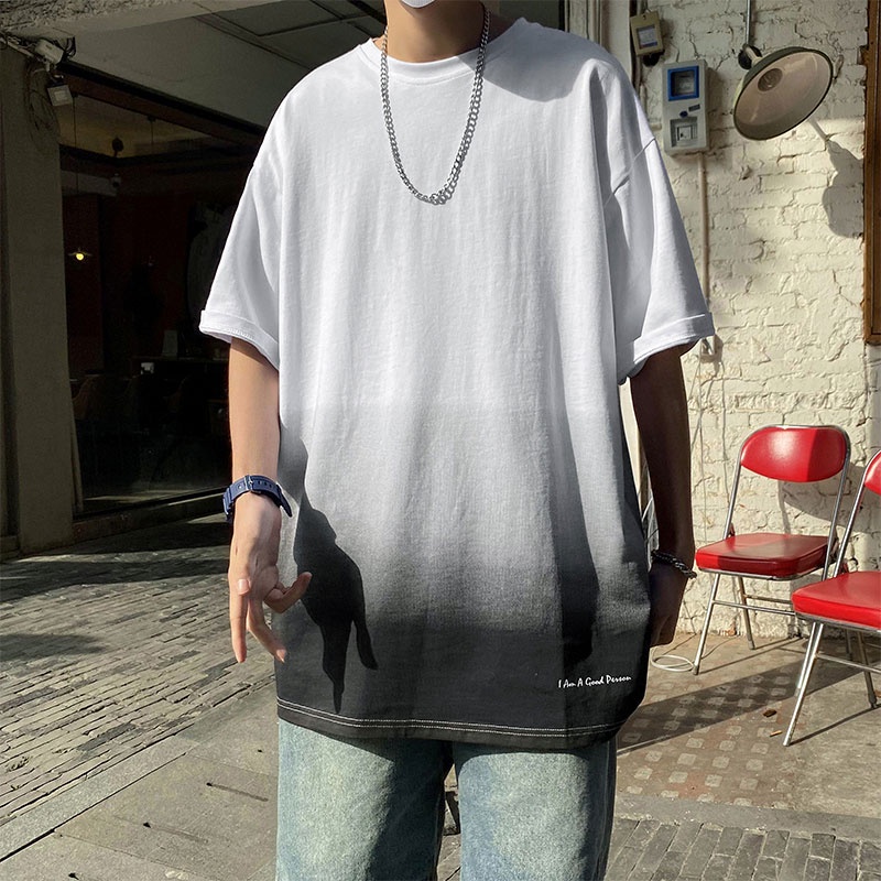 Áo Thun Ngắn Tay Cổ Tròn Dáng Rộng Phối Màu Gradient Đơn Giản Theo Phong Cách Mùa Hè Dành Cho Nam