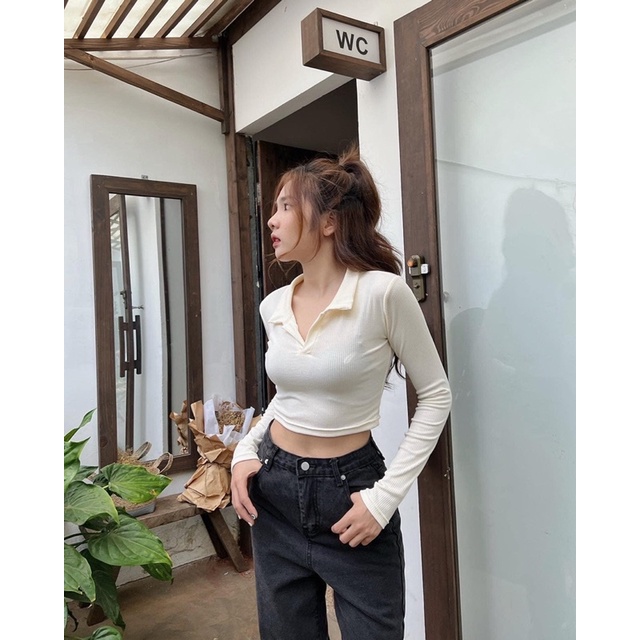 POLO CROPTOP TAY DÀI▪Áo Polo tay dài chất dày dặn