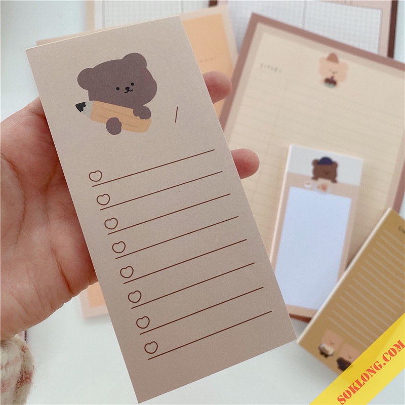 Giấy ghi chú note cute Gấu Hàn quốc NO23 tập  50 giấy ghi chú dễ thương dày dặn SOKLONG