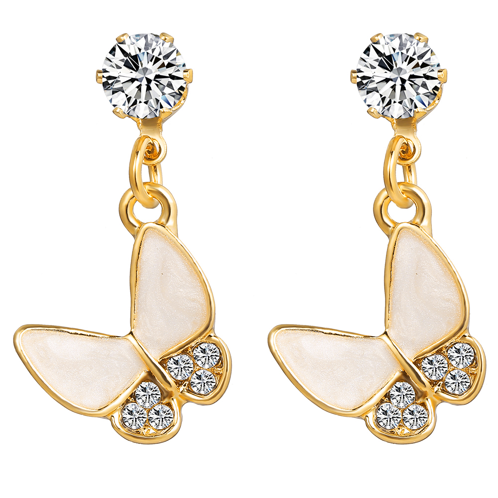 Bông Tai Mạ Bạc 925 Hình Bướm Đính Đá Phong Cách Hàn Quốc