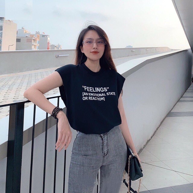 Áo Tanktop Feelings PEONYB Nữ  🌸 Thun ba lỗ dáng suông, phông in hình cá tính màu TRẮNG | ĐEN Ulzzang 🌸