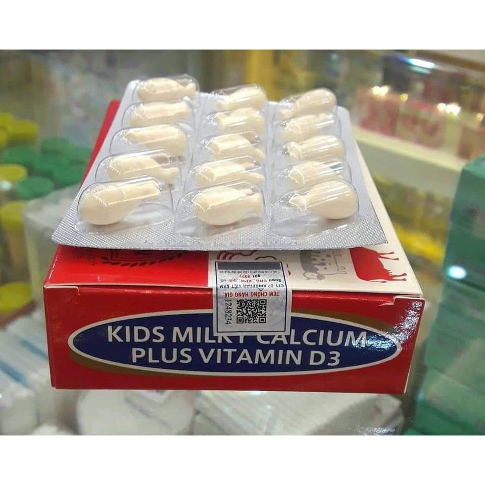 Viên uống canxi và vitamin VITAL CODE KIDS MILKY CALCIUM PLUS VITAMIN D3 - Giúp trẻ tăng chiều cao Nhâp Khẩu Úc 30V