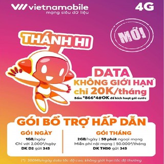 Sim Thánh Hi Vietnamobile Miễn phí Data - Free nội mạng - Phí duy trì hàng tháng 20k