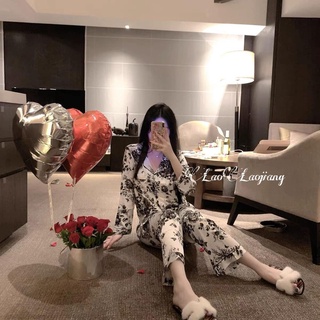 Bộ đồ ngủ Set Black Flower lụa Pháp cao cấp