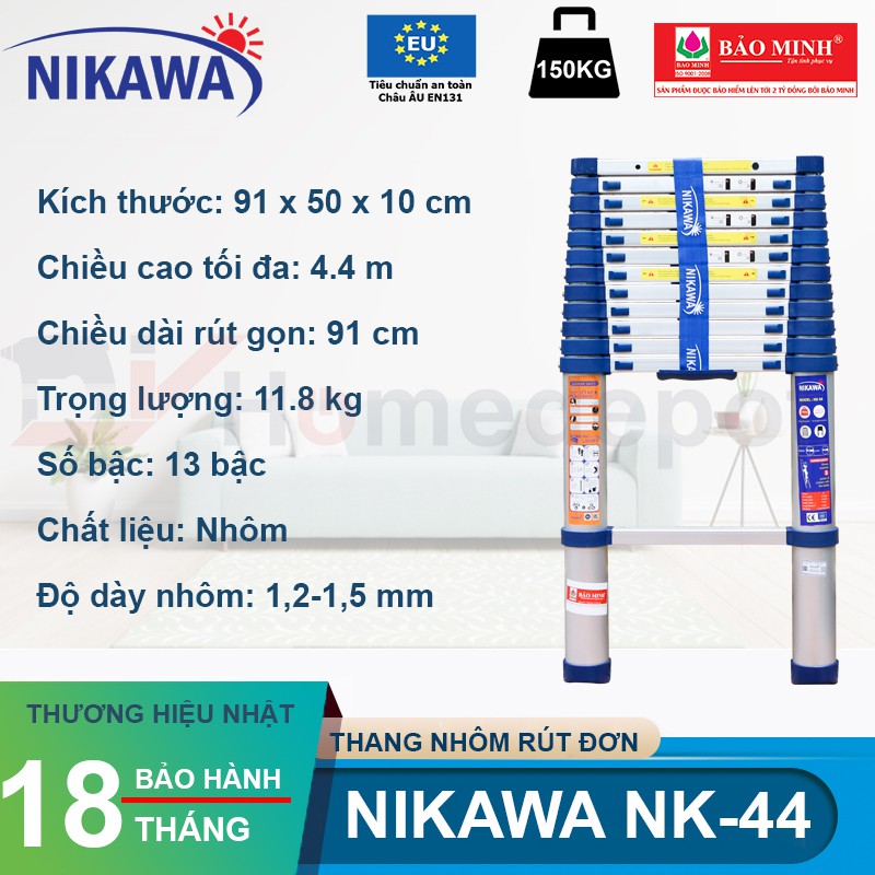 Thang nhôm rút chữ A  cao cấp Nikawa Nhật Bản loại 1M9,2M2,2m5,2m8 cao cấp Nikawa nhật bản