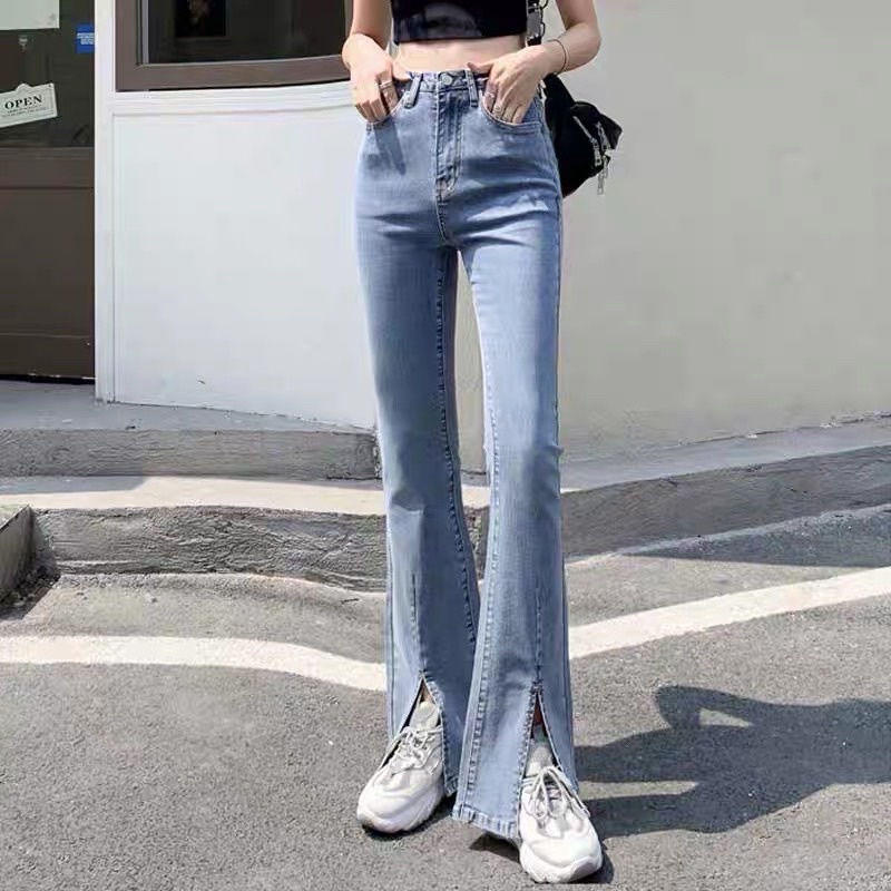 Quần jeans nữ ống loe 3 màu cạp cao, quần bò ôm xẻ gấu co dãn hàng cao cấp-MAI THỎ SHOP